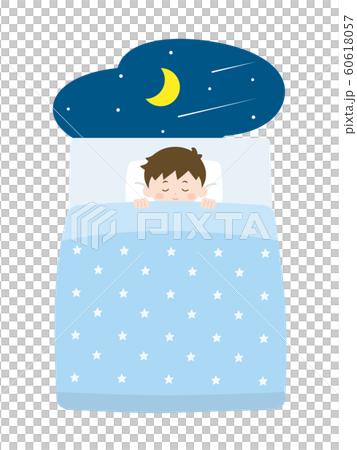 就寝 布団で眠る男の子のイラストのイラスト素材