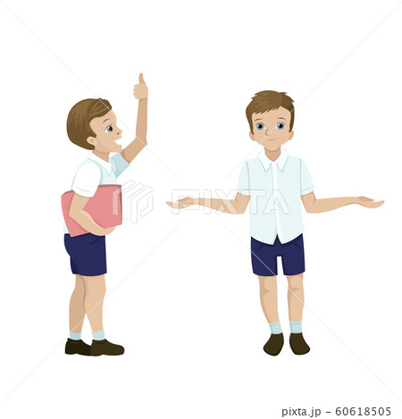 Two poses of schoolboy. Student holding a book and showing thumbs up. Character design Two poses of schoolboy. Student holding a book and showing thumbs up. Character design 60618505