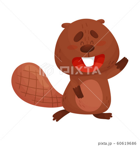 Cartoon Beaver Character Standing and Waving...のイラスト素材 [60619686] - PIXTA