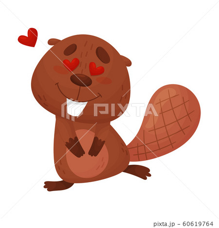 Cartoon Beaver Character Standing with Hearts... - Stock Illustration  [60619764] - PIXTA