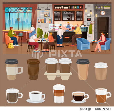 Cafe Interior, People Drink Coffee, Paper Cups Cafe Interior, People Drink Coffee, Paper Cups 60619781