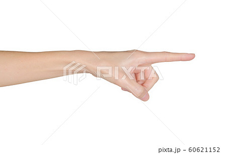 Closeup of female hand pointing isolated on white background 60621152