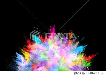 abstract colored dust explosion on a black background.abstract powder splatted background,Freeze motion of color powder exploding/throwing color powder, multicolored glitter texture. 60621197