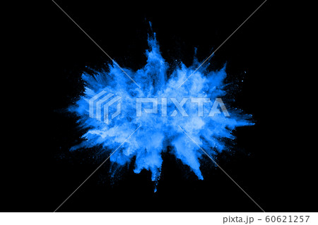 Blue powder explosion on black background. Colored cloud. Colorful dust explode. Paint Holi. 60621257