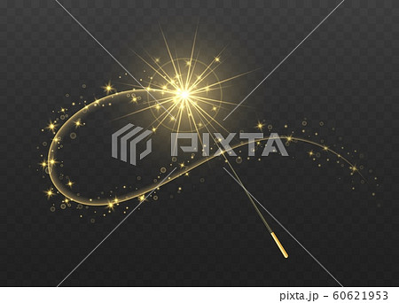 Magic wand with golden swirl and sparkles isolated on transparent background. 60621953
