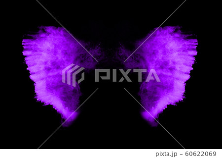 The movement of abstract dust explosion frozen purple on black background. Stop the movement of powdered purple on black background. Explosive powder purple on black background. The movement of abstract dust explosion frozen purple on black background. Stop the movement of powdered purple on black background. Explosive powder purple on black background. 60622069