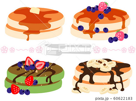 フルーツパンケーキのイラストセットのイラスト素材
