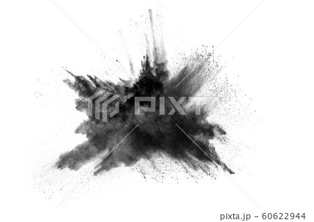 Black powder explosion on white background. Black powder explosion on white background. 60622944