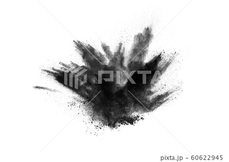 Black powder explosion on white background. Black powder explosion on white background. 60622945