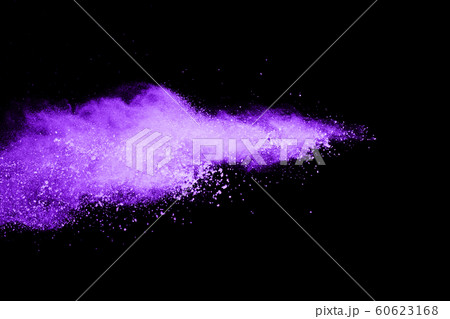 The movement of abstract dust explosion frozen purple on black background. Stop the movement of powdered purple on black background. Explosive powder purple on black background. The movement of abstract dust explosion frozen purple on black background. Stop the movement of powdered purple on black background. Explosive powder purple on black background. 60623168
