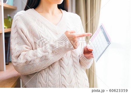 12月 カレンダーを見る妊婦 60623359