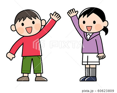 子どもシリーズ3 手を振る男の子女の子のイラスト素材 子どもシリーズ3 手を振る男の子女の子のイラスト素材