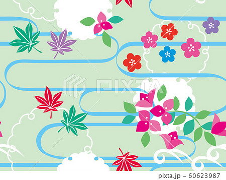 パターン 四季 -紅型風- 緑色 みどりいろ パターン 四季 -紅型風- 緑色 みどりいろ 60623987