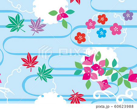 パターン 四季 -紅型風- 水色 みずいろ パターン 四季 -紅型風- 水色 みずいろ 60623988