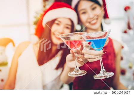 Asian cute girl teen party drinking in Christmas 60624934