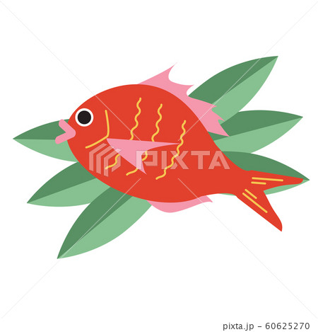 葉の上に縁起物の鯛のイラスト素材