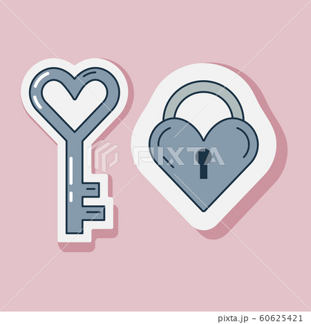 Valentine Day Key and Lock Line Sticker Valentine Day Key and Lock Line Sticker 60625421