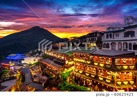 Jiufen old street at twilight in Taipei Taiwan. 60625425