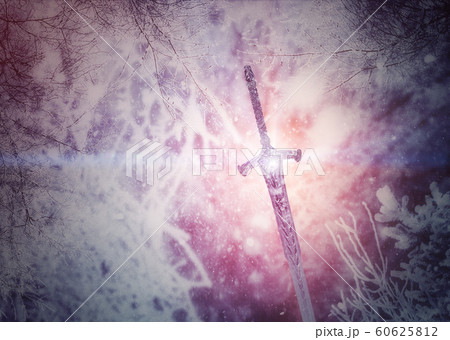 Ancient sword and snowstorm 60625812
