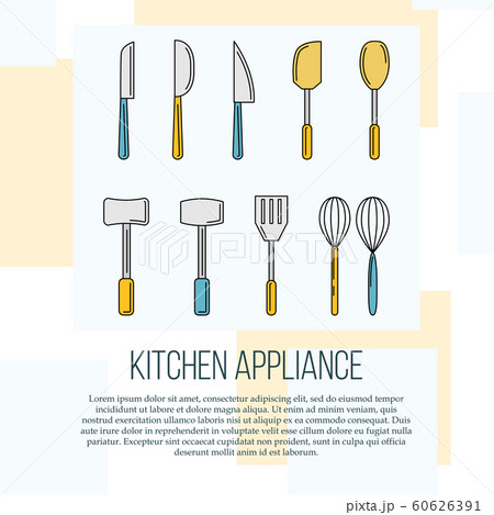 Kitchen tools card concept. culinary illustration in flat style for design and web. 60626391