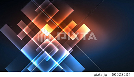 Neon glowing techno square rectangle lines, blue hi-tech futuristic abstract background 60628234