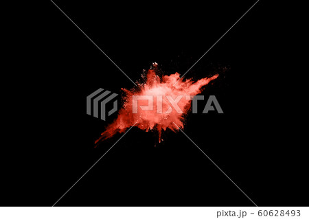 Living Coral  color powder explosion on white background. Colored cloud. Colorful dust explode. Paint Holi. 60628493