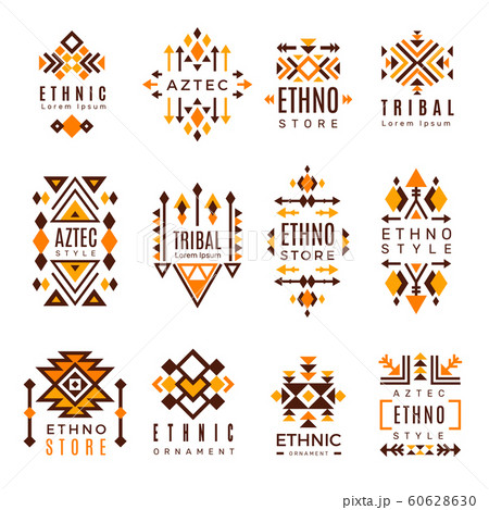 Ethnic logo. Trendy tribal symbols geometric shapes indian decorative mexican vector elements 60628630