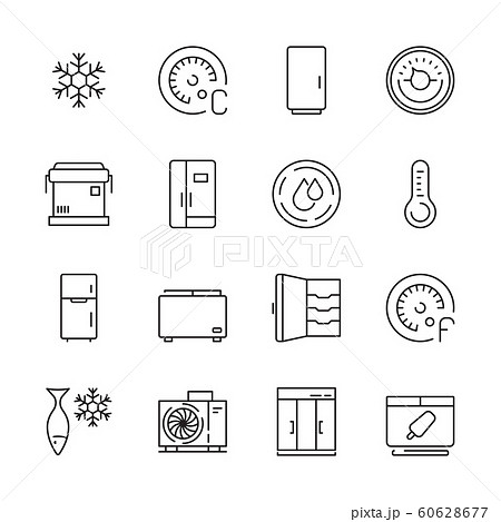 Fridges icon. Freezer commercial cold compact home refrigerator opened closed vector symbols 60628677