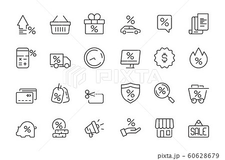 Discount icon. Market product sale leasing interest rates vector collection 60628679