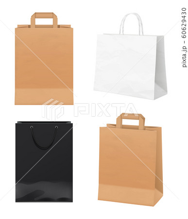 Paper bags. Empty store packages white black and craft paper merchandising identity bags vector realistic mockup 60629430