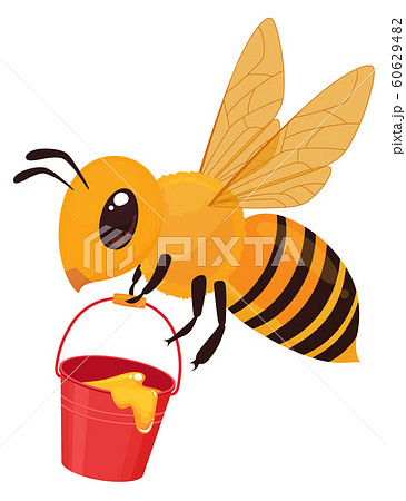 ミツバチのイラスト 蜂蜜のバケツのイラスト素材