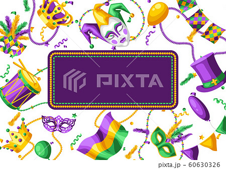 Mardi Gras party greeting or invitation card. 60630326