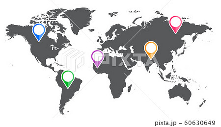 世界地図とカラフルなマーカーのセット 60630649