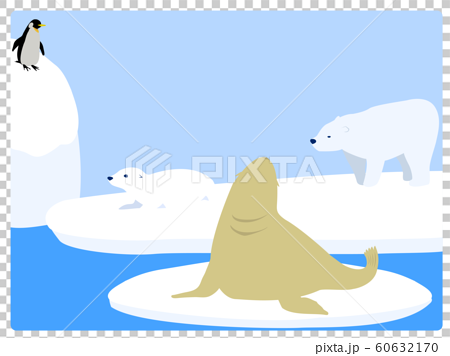 流氷とシロクマとペンギンとアシカ オットセイのイラスト素材