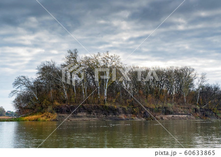 Landscape view of bank of calm river Don in Russia in autumn 60633865
