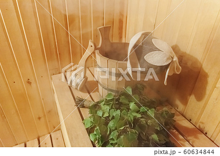 Interior details Finnish sauna steam room 60634844