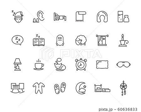 Sleeping symbols. Relax rest simple icons bed pillow clock teddy bear clouds vector sleep pictures collection 60636833