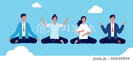 Group yoga. People relaxing and meditation in lotus pose avoid stress vector concept background 60636894