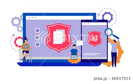 Data protection, internet security concept. Phone, laptop security vector illustration. Tiny flat computer protection software developers 60637053