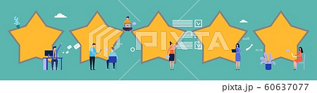 Customer reviews. Feedback, five stars vector flat illustration. Rating, flat tiny people write reviews 60637077
