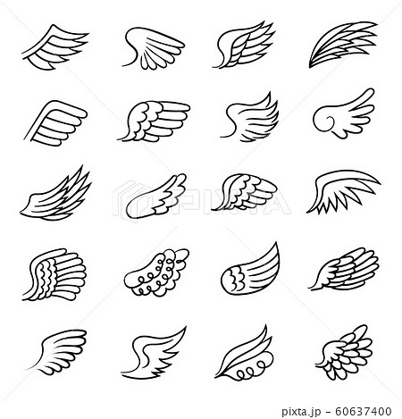 Wings. Drawing air symbols angel feather wings fly motion shapes freedom vector collection 60637400