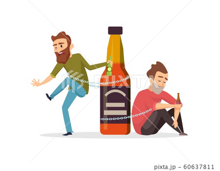Alcohol addict. Drunk men, alcohol abuse vector illustration. Alcoholism concept Alcohol addict. Drunk men, alcohol abuse vector illustration. Alcoholism concept 60637811