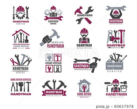 Handyman badges. Builders and workers contractor symbols technicians vector logotypes for handyman 60637978