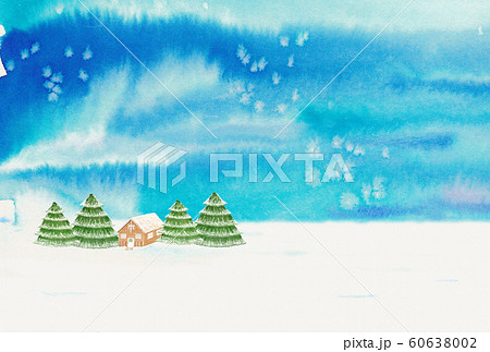 手描き 水彩 冬 雪 風景 はがきサイズ 文字なし 2a のイラスト素材
