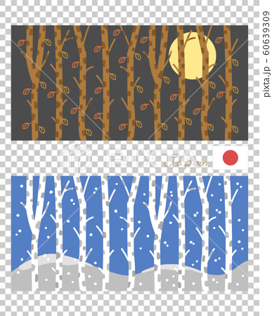 日本 和の色 の春夏秋冬 秋と冬 テキスタイル風の風景イラストのイラスト素材