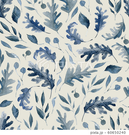 Watercolor seamless pattern with black and blue plants 60650240