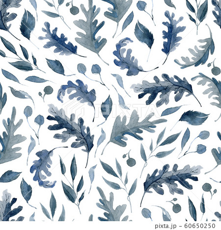 Watercolor seamless pattern with black and blue plants 60650250