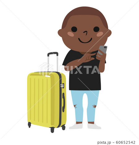 旅行者のイラスト 大きなスーツケースを持って 旅行している若い外国の男性 のイラスト素材