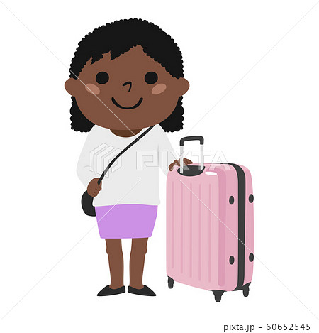 旅行者のイラスト 大きなスーツケースを持って 旅行している若い外国の女性 のイラスト素材