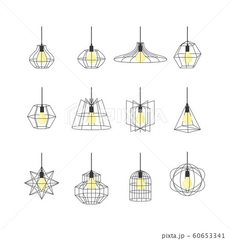Geometric Loft Lamps Thin Line Icon Set. Vector 60653341